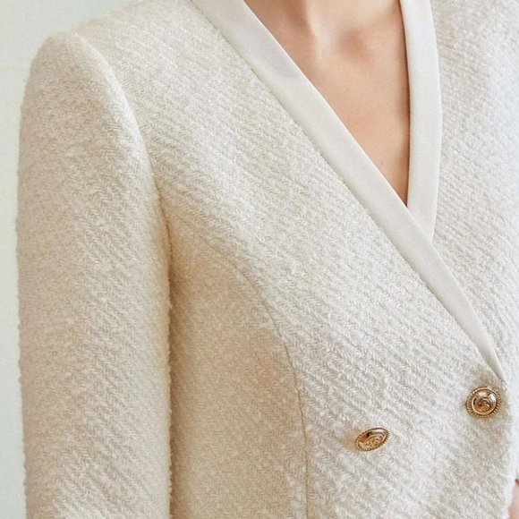 BEIGE PREMIUM WOOL-MIX TWEED FITTED DRESS - Picture 3 of 5